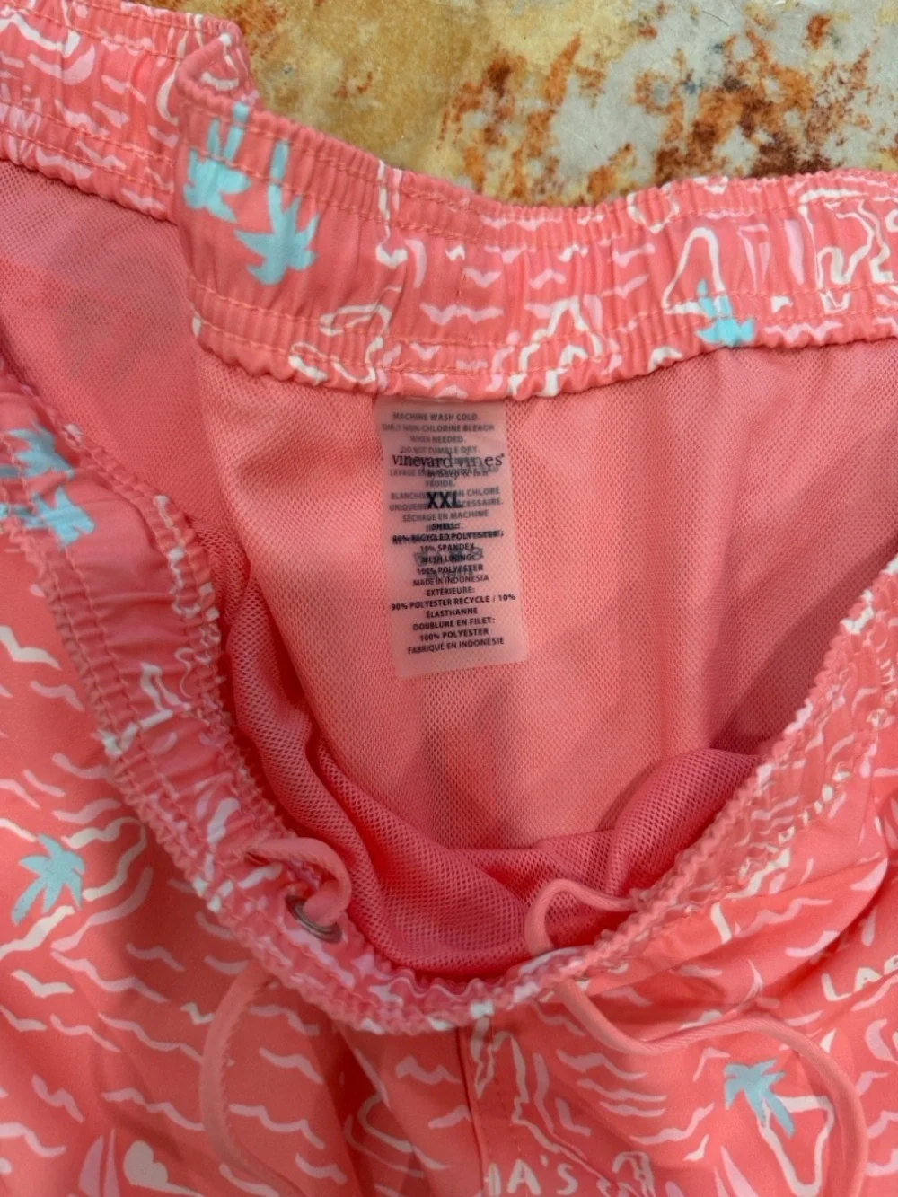 Vineyard Vines Coral Pink Map Print Swim Trunks
